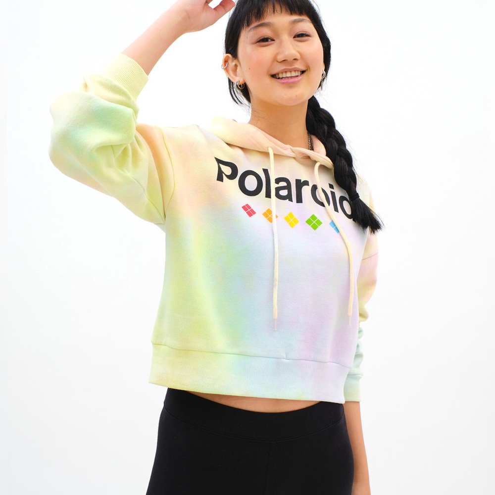 🌸3/$25 Retro Polaroid Cropped Rainbow Colors Tie Dye Hoodie Sweatshirt, Size M